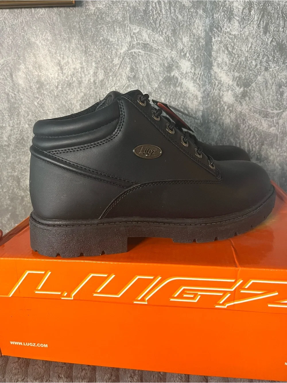 Lugz Black Mid-Top Work Boots Black on Black